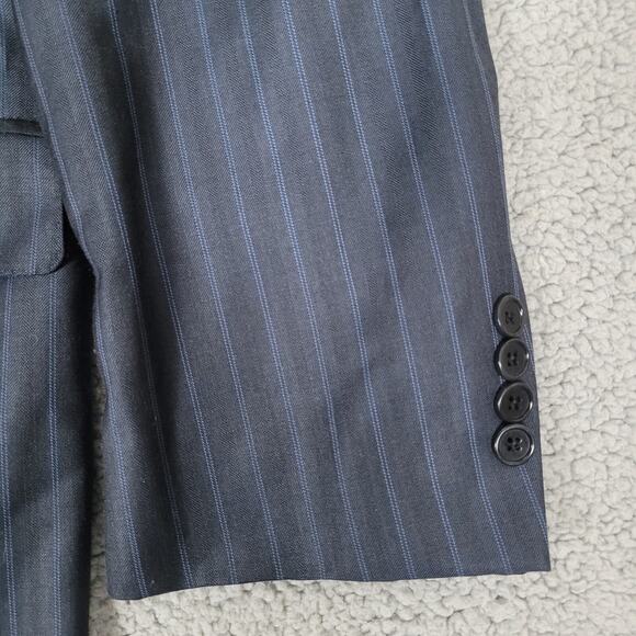 Jos A Bank Blazer Jacket 44L Black Blue Stripes Pinstripes Wool Work Office Suit - Picture 6 of 8